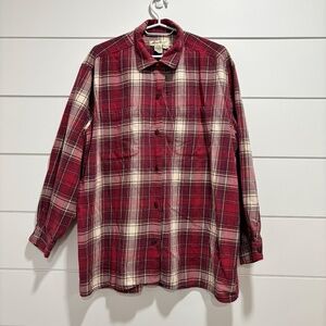 Vintage Eddie Bauer ladies boxy button down plaid top made in Hong Kong sz Large